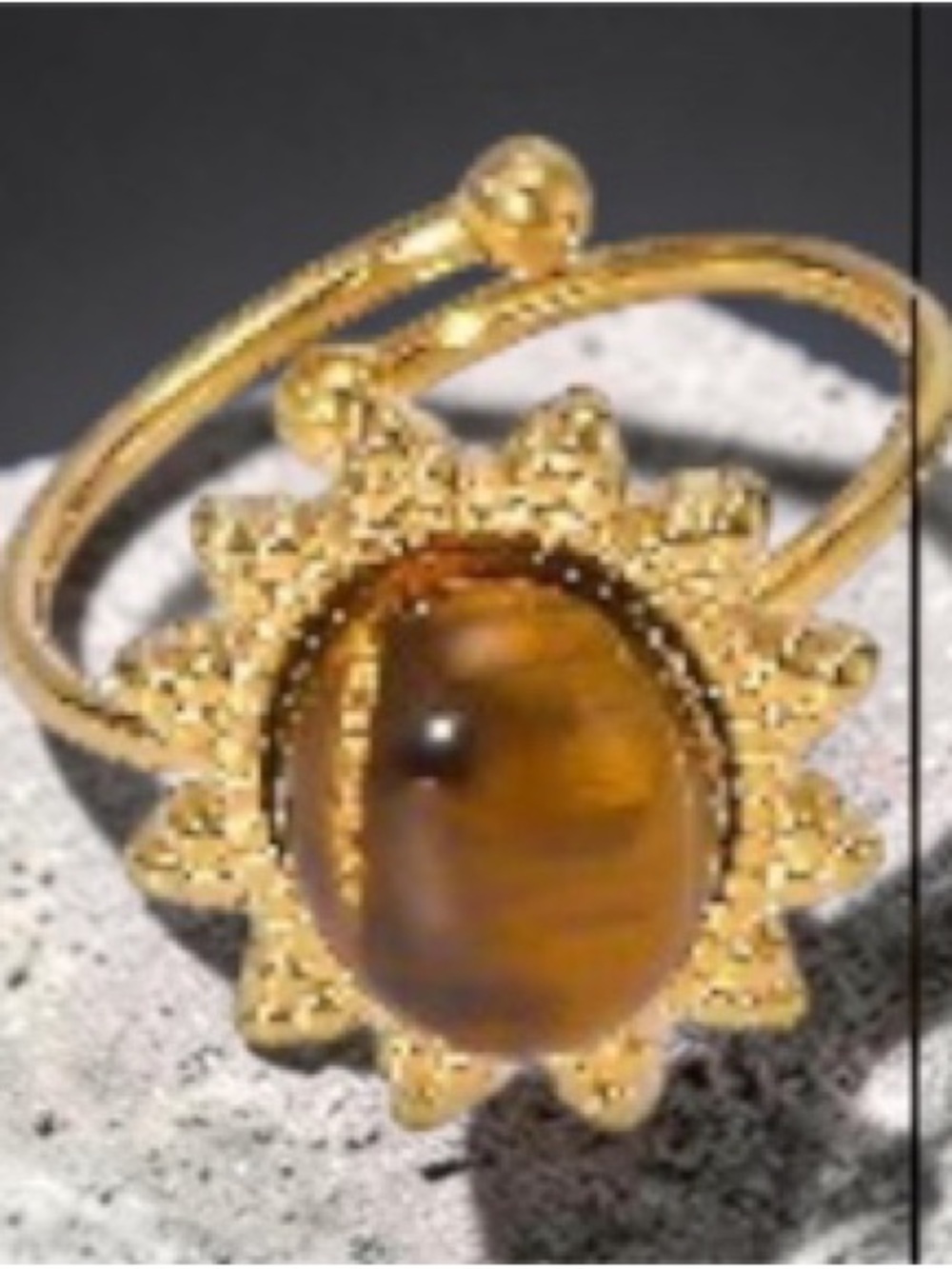 Gold plated Sunburst modern Ring with Brown Gemstone